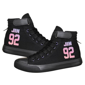 Kpop BTS JIN 92 High Tops Casual Canvas Shoes Unisex Black Sneakers