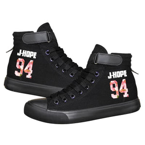 Kpop BTS J-HOPE 94 High Tops Casual Canvas Shoes Unisex Black Sneakers
