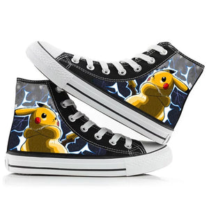 Anime Pocket Monster Pokemon Go Pikachu #8 High Top Canvas Sneakers Cosplay Shoes For Kids