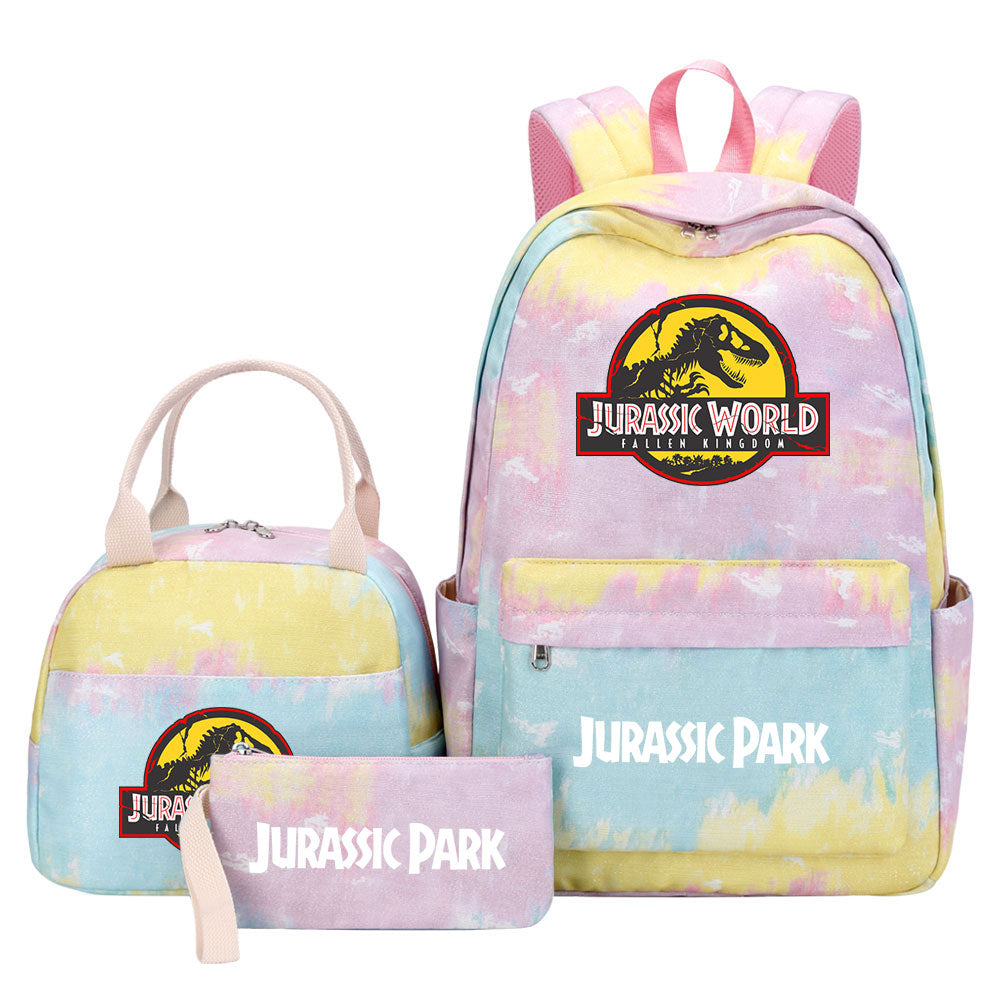 Jurassic Park Pink Starry Sky SchoolBag Backpack Lunch Box Bag Book Pencil Bags  3pcs Set