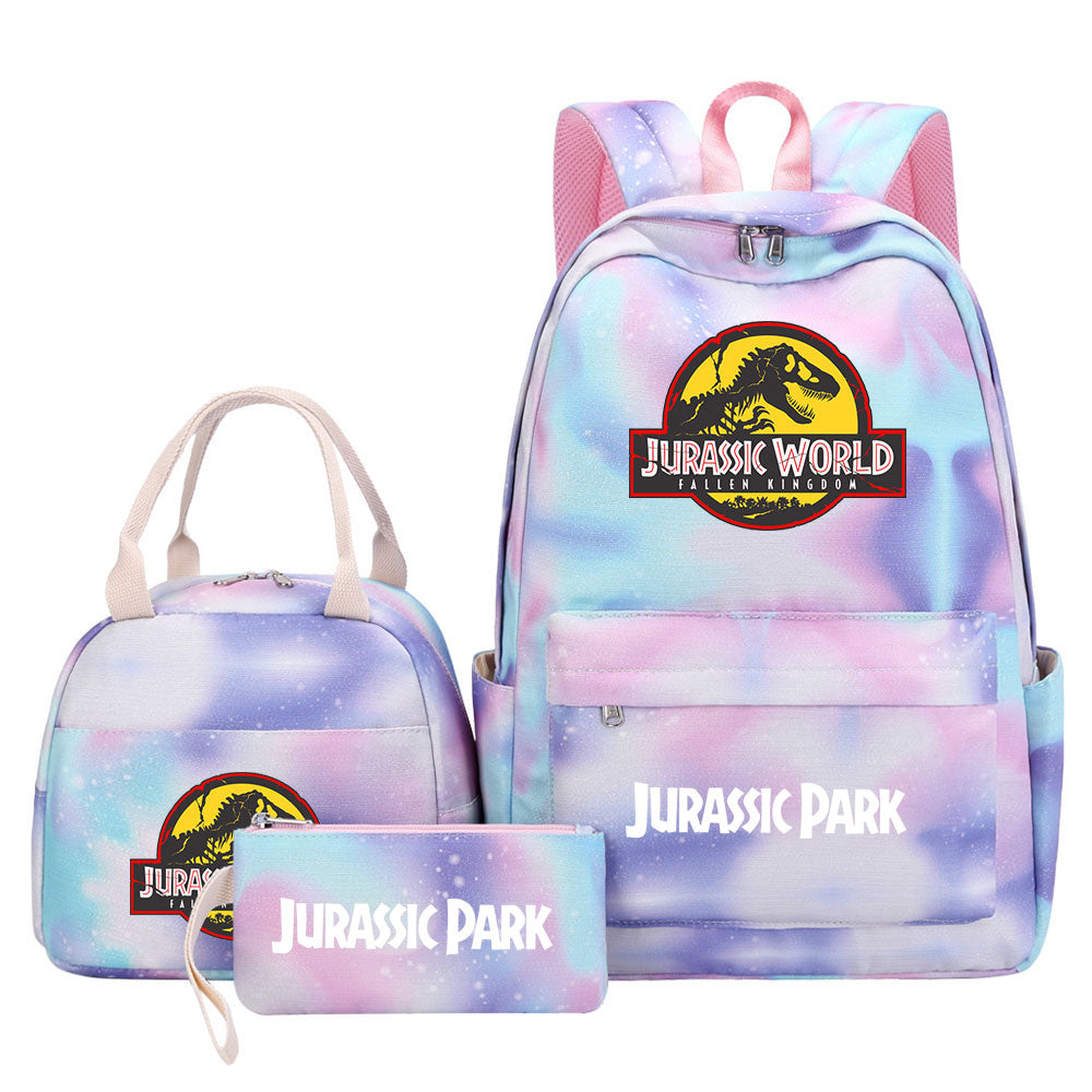 Jurassic Park Pink Starry Sky SchoolBag Backpack Lunch Box Bag Book Pencil Bags  3pcs Set