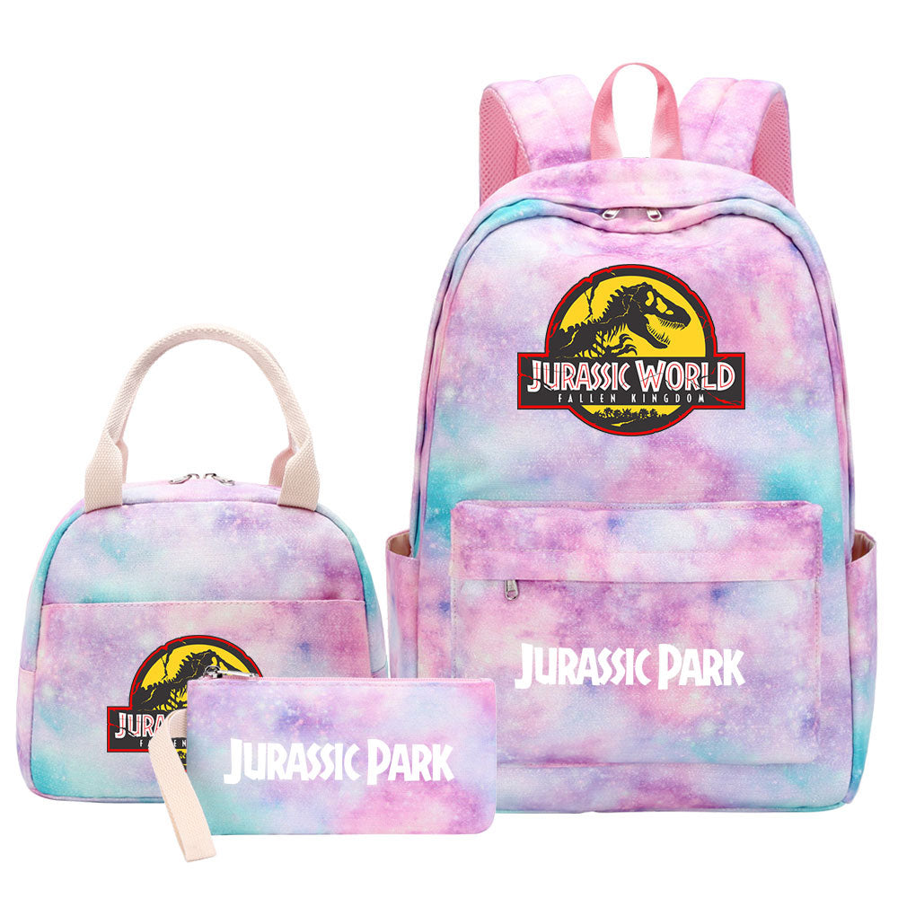 Jurassic Park Pink Starry Sky SchoolBag Backpack Lunch Box Bag Book Pencil Bags  3pcs Set