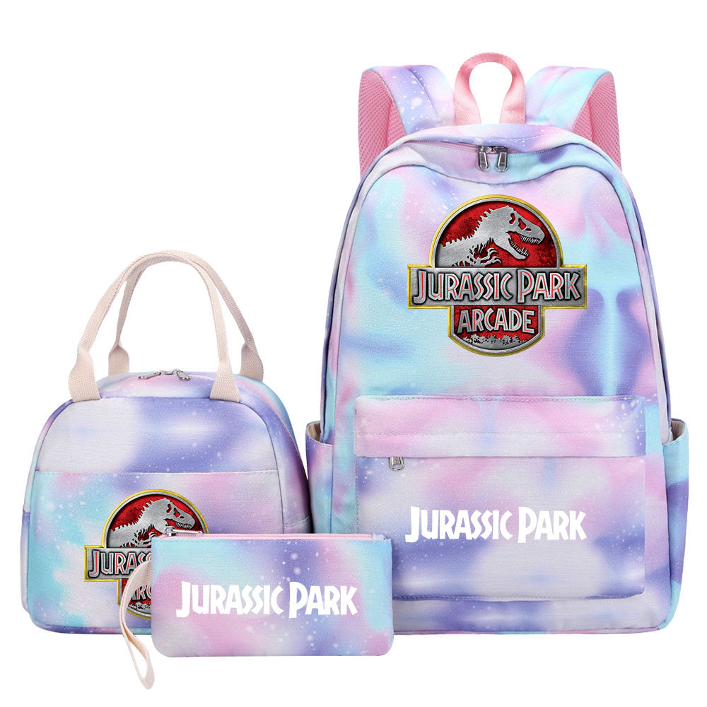 Jurassic Park Pink Starry Sky SchoolBag Backpack Lunch Box Bag Book Pencil Bags  3pcs Set