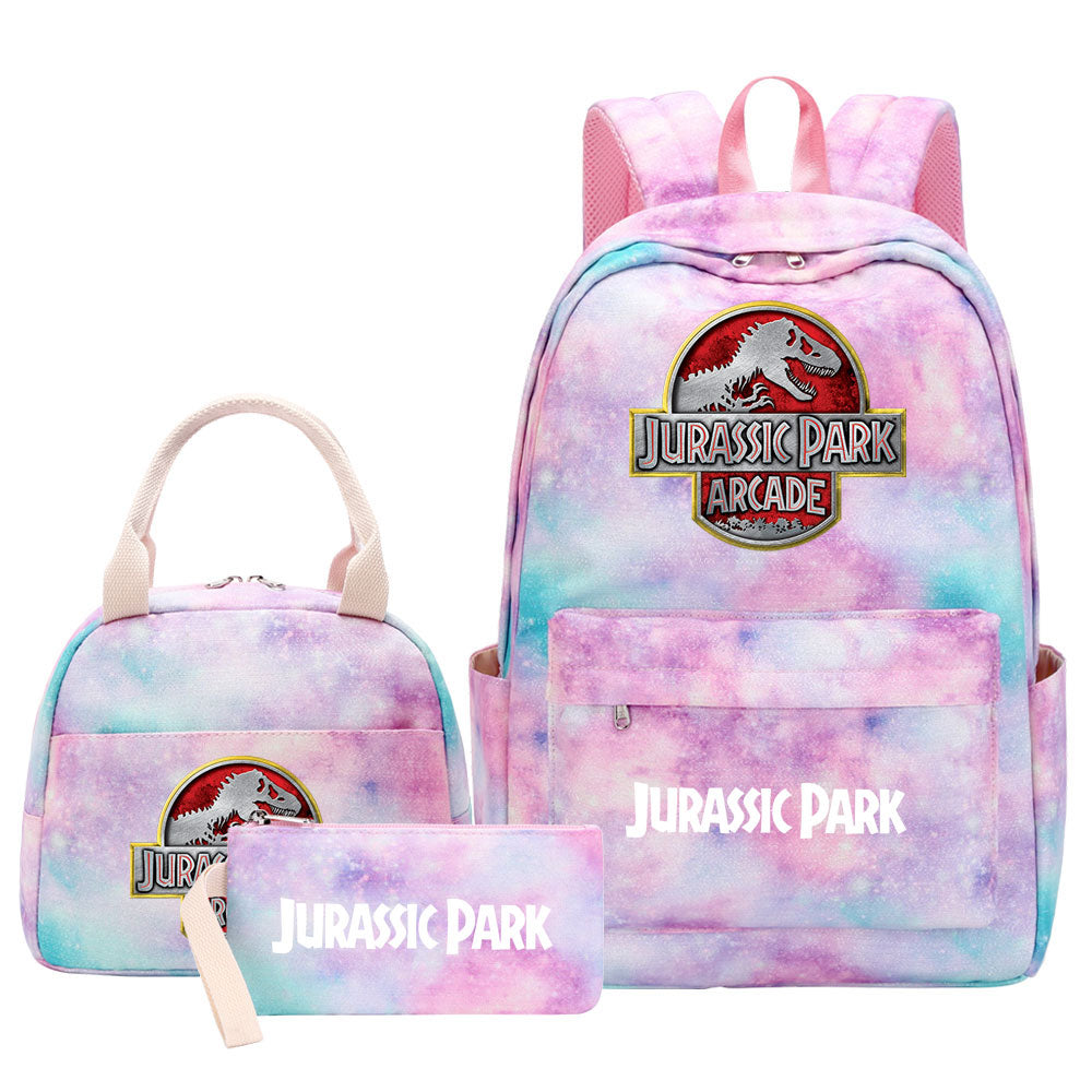 Jurassic Park Pink Starry Sky SchoolBag Backpack Lunch Box Bag Book Pencil Bags  3pcs Set