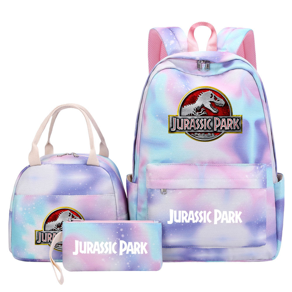 Jurassic Park Pink Starry Sky SchoolBag Backpack Lunch Box Bag Book Pencil Bags  3pcs Set