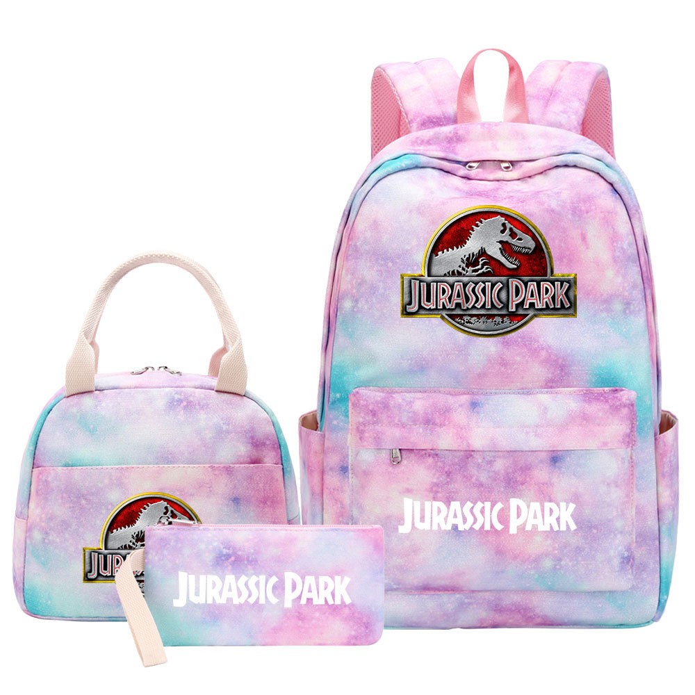 Jurassic Park Pink Starry Sky SchoolBag Backpack Lunch Box Bag Book Pencil Bags  3pcs Set