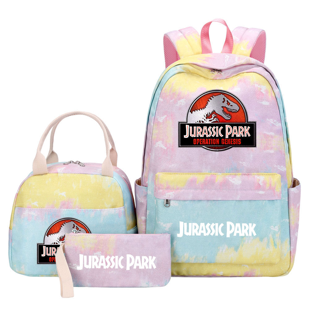 Jurassic Park Pink Starry Sky SchoolBag Backpack Lunch Box Bag Book Pencil Bags  3pcs Set