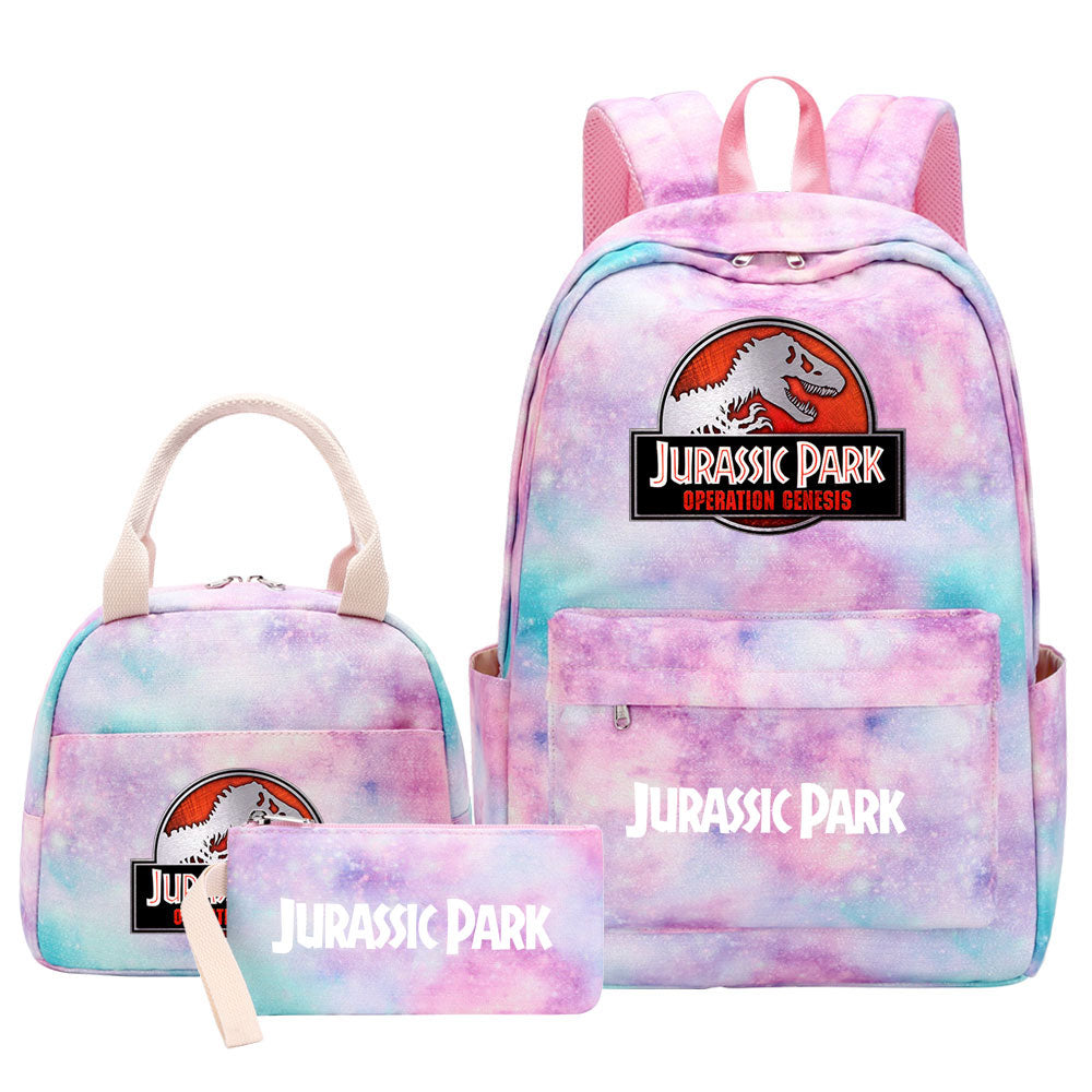 Jurassic Park Pink Starry Sky SchoolBag Backpack Lunch Box Bag Book Pencil Bags  3pcs Set