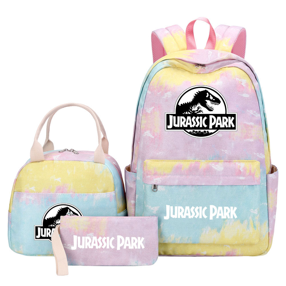 Jurassic Park Pink Starry Sky SchoolBag Backpack Lunch Box Bag Book Pencil Bags  3pcs Set