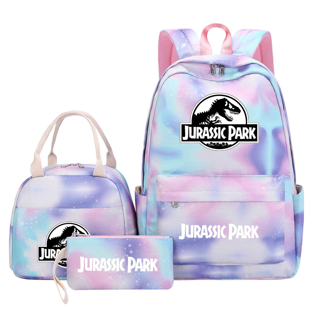 Jurassic Park Pink Starry Sky SchoolBag Backpack Lunch Box Bag Book Pencil Bags  3pcs Set