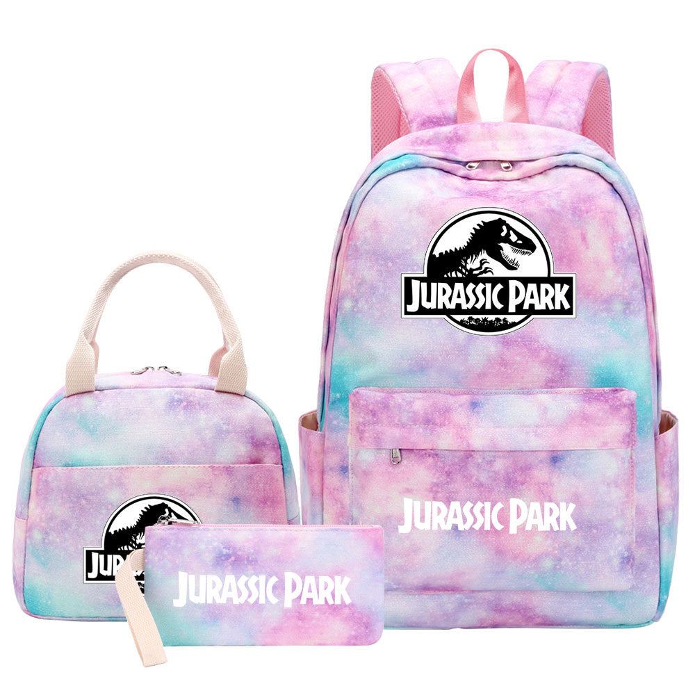 Jurassic Park Pink Starry Sky SchoolBag Backpack Lunch Box Bag Book Pencil Bags  3pcs Set