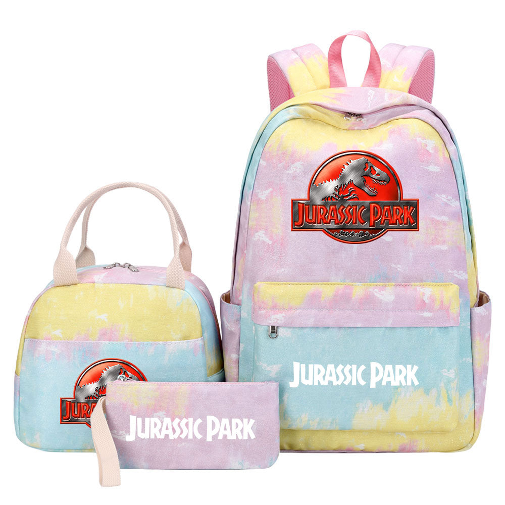 Jurassic Park Pink Starry Sky SchoolBag Backpack Lunch Box Bag Book Pencil Bags  3pcs Set