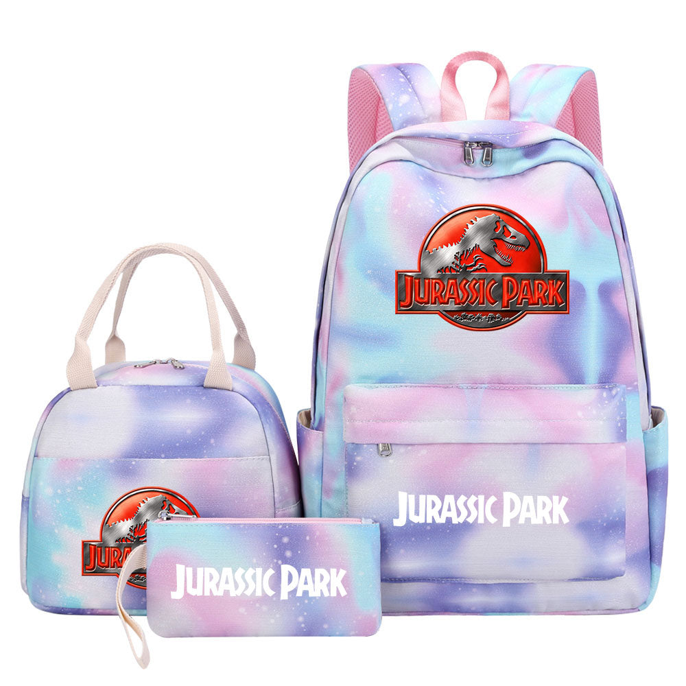 Jurassic Park Pink Starry Sky SchoolBag Backpack Lunch Box Bag Book Pencil Bags  3pcs Set