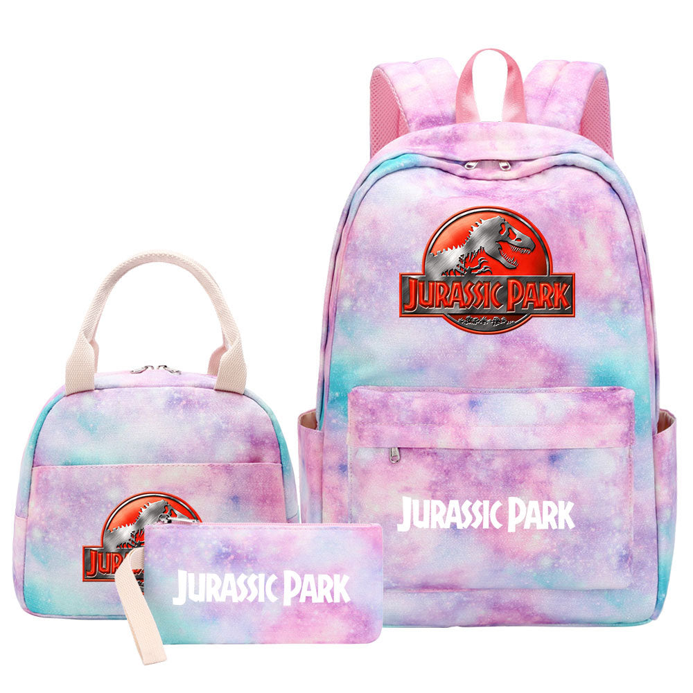 Jurassic Park Pink Starry Sky SchoolBag Backpack Lunch Box Bag Book Pencil Bags  3pcs Set