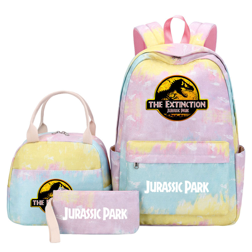 Jurassic Park Pink Starry Sky SchoolBag Backpack Lunch Box Bag Book Pencil Bags  3pcs Set