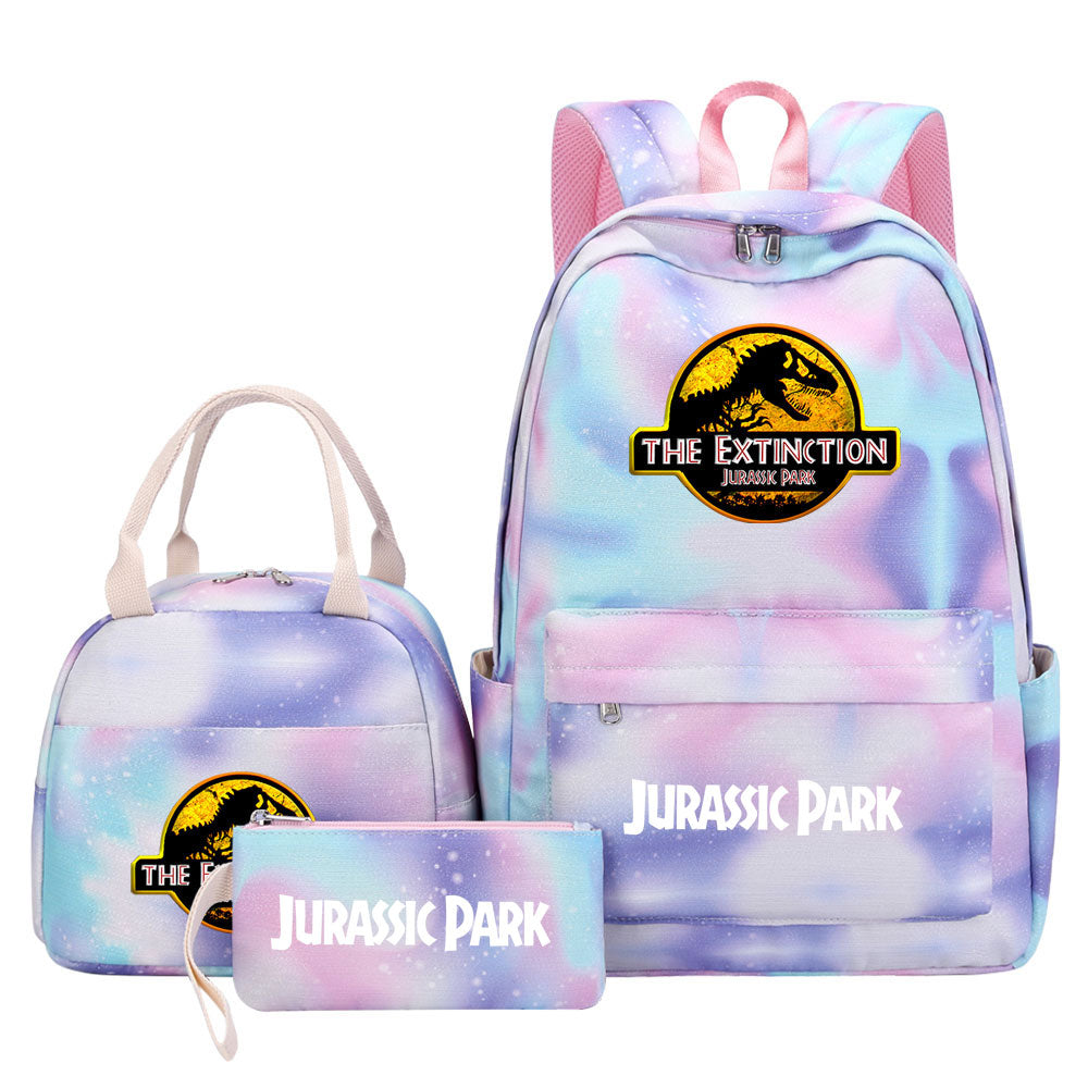 Jurassic Park Pink Starry Sky SchoolBag Backpack Lunch Box Bag Book Pencil Bags  3pcs Set