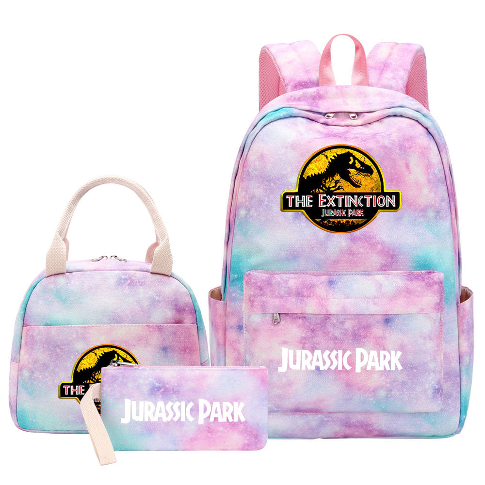 Jurassic Park Pink Starry Sky SchoolBag Backpack Lunch Box Bag Book Pencil Bags  3pcs Set