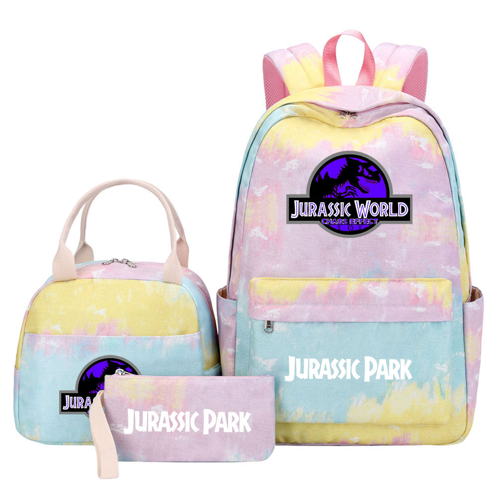 Jurassic Park Pink Starry Sky SchoolBag Backpack Lunch Box Bag Book Pencil Bags  3pcs Set