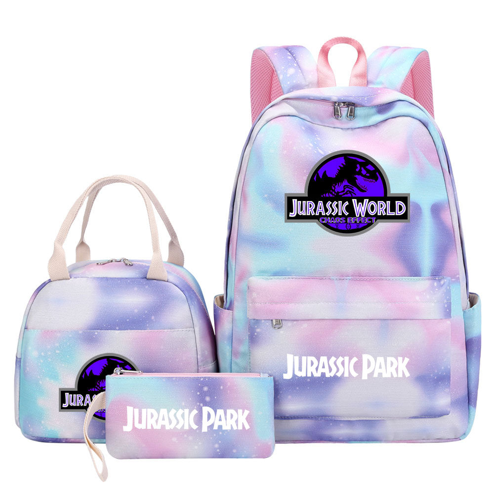 Jurassic Park Pink Starry Sky SchoolBag Backpack Lunch Box Bag Book Pencil Bags  3pcs Set