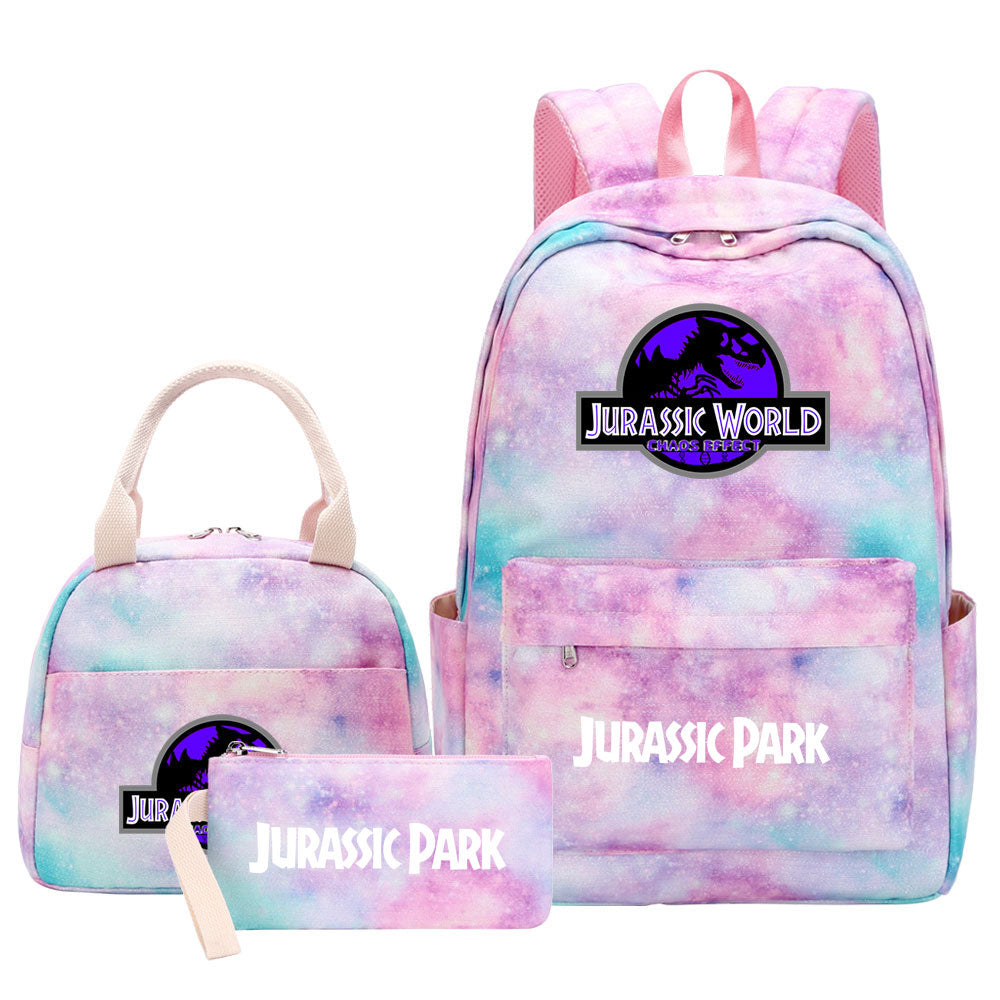 Jurassic Park Pink Starry Sky SchoolBag Backpack Lunch Box Bag Book Pencil Bags  3pcs Set