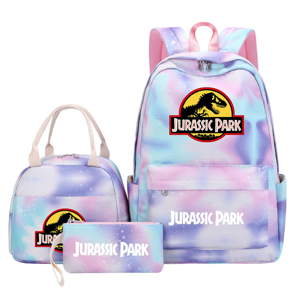 Jurassic Park Pink Starry Sky SchoolBag Backpack Lunch Box Bag Book Pencil Bags  3pcs Set