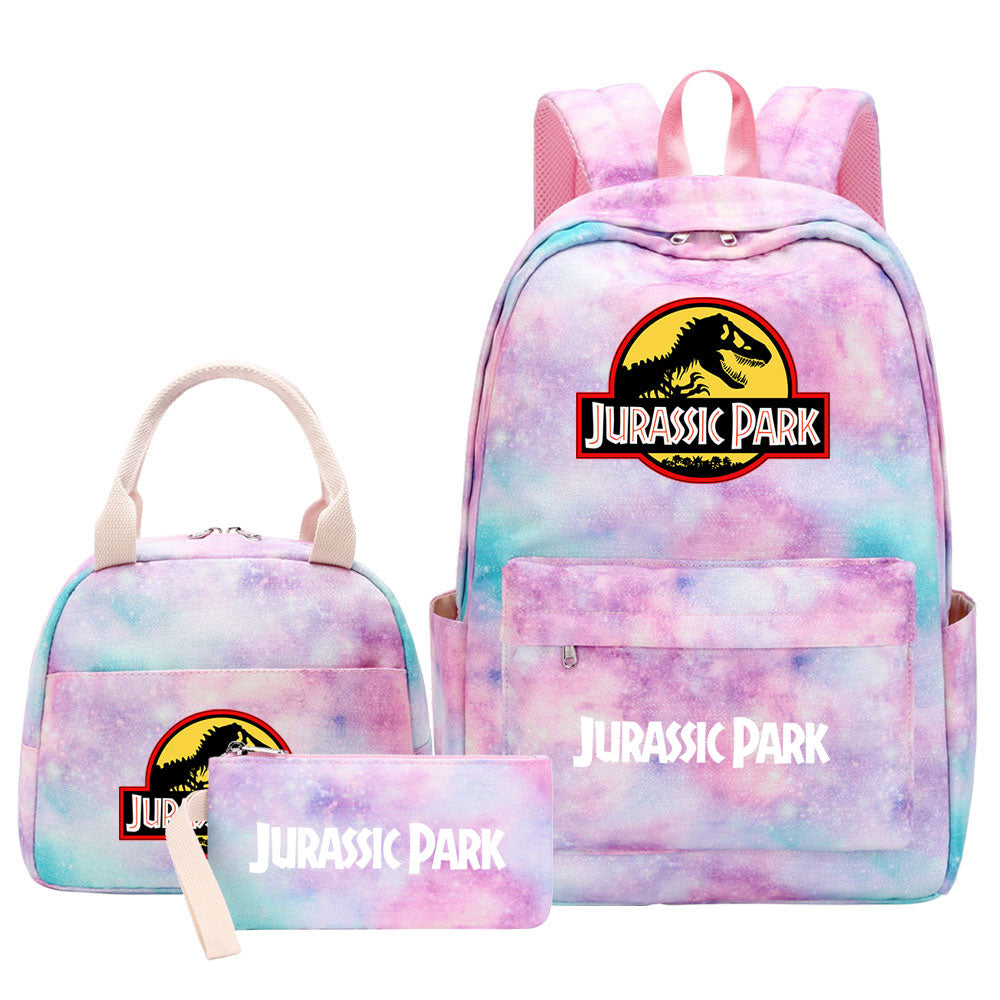 Jurassic Park Pink Starry Sky SchoolBag Backpack Lunch Box Bag Book Pencil Bags  3pcs Set