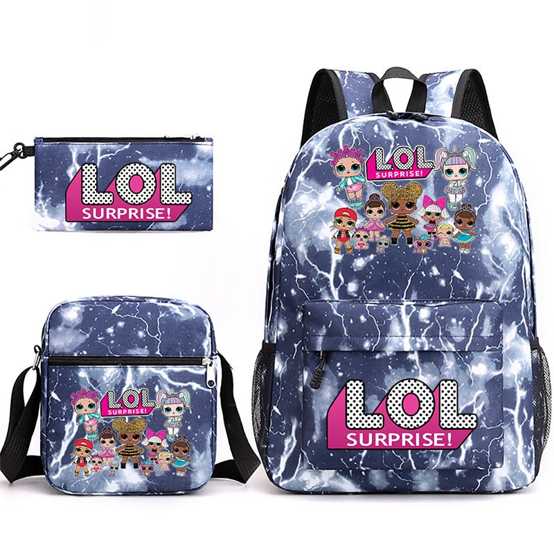 LOL Surprise Dolls School Bag Backpack Shoulder Bag Book Pencil Bags  3pcs Set