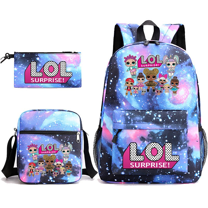 LOL Surprise Dolls School Bag Backpack Shoulder Bag Book Pencil Bags  3pcs Set