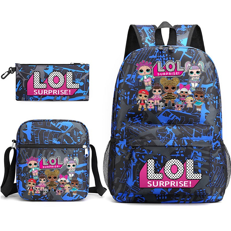 LOL Surprise Dolls School Bag Backpack Shoulder Bag Book Pencil Bags  3pcs Set