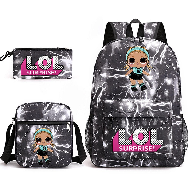 LOL Surprise Dolls School Bag Backpack Shoulder Bag Book Pencil Bags  3pcs Set