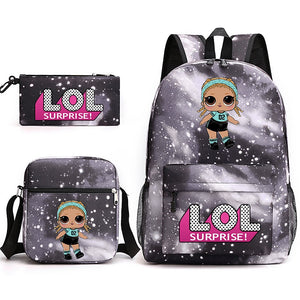 LOL Surprise Dolls School Bag Backpack Shoulder Bag Book Pencil Bags  3pcs Set
