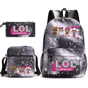 LOL Surprise Dolls School Bag Backpack Shoulder Bag Book Pencil Bags  3pcs Set