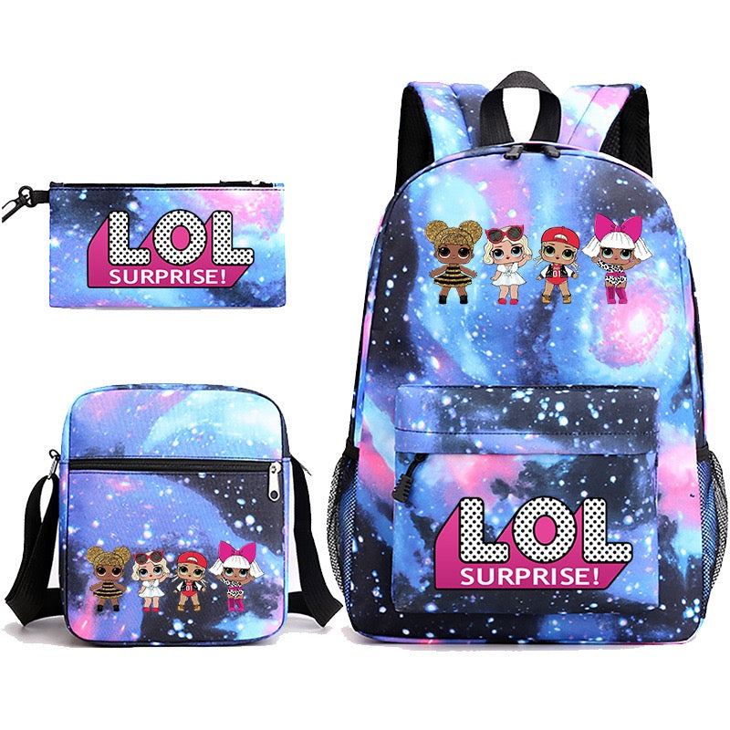 LOL Surprise Dolls School Bag Backpack Shoulder Bag Book Pencil Bags  3pcs Set