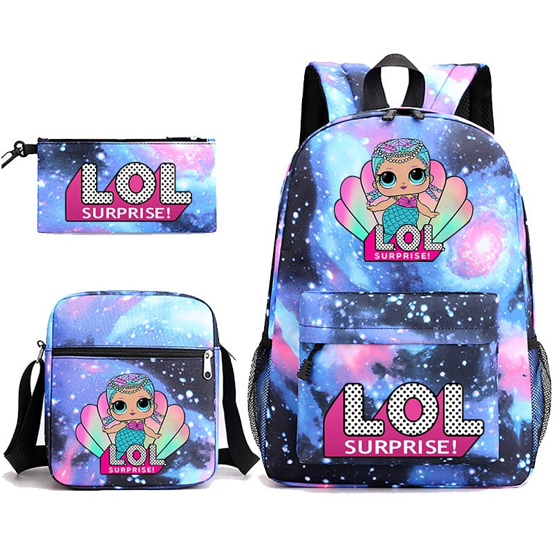 LOL Surprise Dolls School Bag Backpack Shoulder Bag Book Pencil Bags  3pcs Set