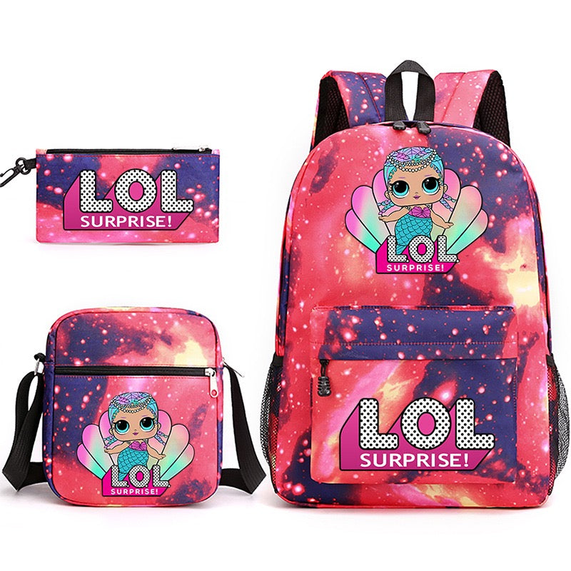 LOL Surprise Dolls School Bag Backpack Shoulder Bag Book Pencil Bags  3pcs Set