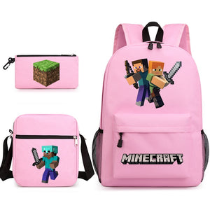 Minecraft SchoolBag Backpack Shoulder Bag Book Pencil Bags 3pcs Set