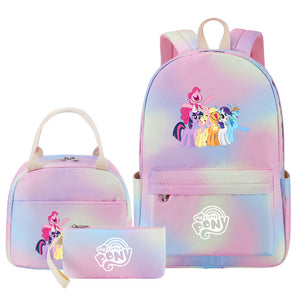 My Little Pony Pink Starry Sky SchoolBag Backpack Lunch Box Bag Book Pencil Bags  3pcs Set