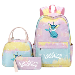 Pokemon Charmander Umbreon Flareon  Eevee Pink Starry Sky SchoolBag Backpack Lunch Box Bag Book Pencil Bags  3pcs Set