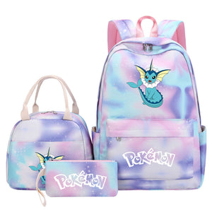 Pokemon Charmander Umbreon Flareon  Eevee Pink Starry Sky SchoolBag Backpack Lunch Box Bag Book Pencil Bags  3pcs Set