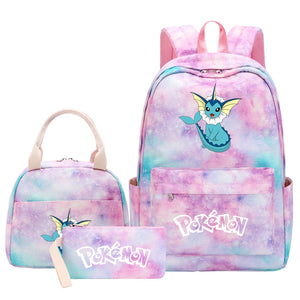 Pokemon Charmander Umbreon Flareon  Eevee Pink Starry Sky SchoolBag Backpack Lunch Box Bag Book Pencil Bags  3pcs Set