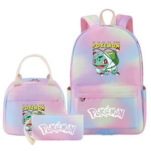 Pokemon Charmander Umbreon Flareon  Eevee Pink Starry Sky SchoolBag Backpack Lunch Box Bag Book Pencil Bags  3pcs Set