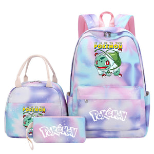 Pokemon Charmander Umbreon Flareon  Eevee Pink Starry Sky SchoolBag Backpack Lunch Box Bag Book Pencil Bags  3pcs Set