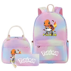 Pokemon Charmander Umbreon Flareon  Eevee Pink Starry Sky SchoolBag Backpack Lunch Box Bag Book Pencil Bags  3pcs Set