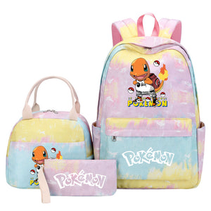 Pokemon Charmander Umbreon Flareon  Eevee Pink Starry Sky SchoolBag Backpack Lunch Box Bag Book Pencil Bags  3pcs Set