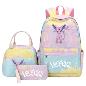 Pokemon Charmander Umbreon Flareon  Eevee Pink Starry Sky SchoolBag Backpack Lunch Box Bag Book Pencil Bags  3pcs Set