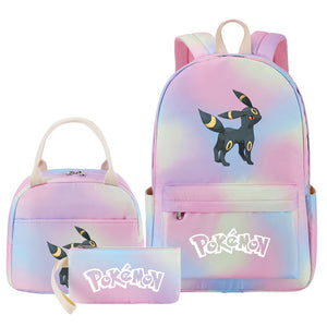 Pokemon Charmander Umbreon Flareon  Eevee Pink Starry Sky SchoolBag Backpack Lunch Box Bag Book Pencil Bags  3pcs Set