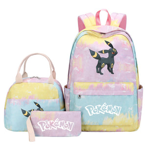 Pokemon Charmander Umbreon Flareon  Eevee Pink Starry Sky SchoolBag Backpack Lunch Box Bag Book Pencil Bags  3pcs Set