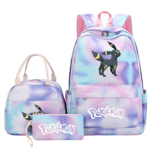 Pokemon Charmander Umbreon Flareon  Eevee Pink Starry Sky SchoolBag Backpack Lunch Box Bag Book Pencil Bags  3pcs Set
