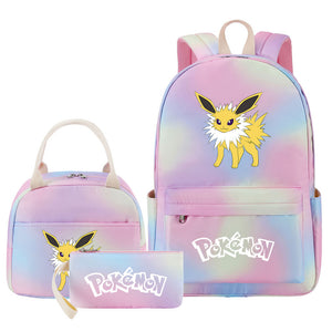 Pokemon Charmander Umbreon Flareon  Eevee Pink Starry Sky SchoolBag Backpack Lunch Box Bag Book Pencil Bags  3pcs Set