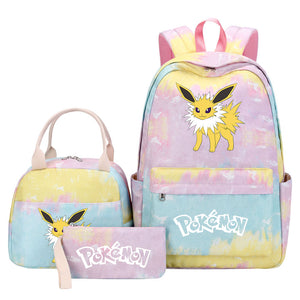 Pokemon Charmander Umbreon Flareon  Eevee Pink Starry Sky SchoolBag Backpack Lunch Box Bag Book Pencil Bags  3pcs Set